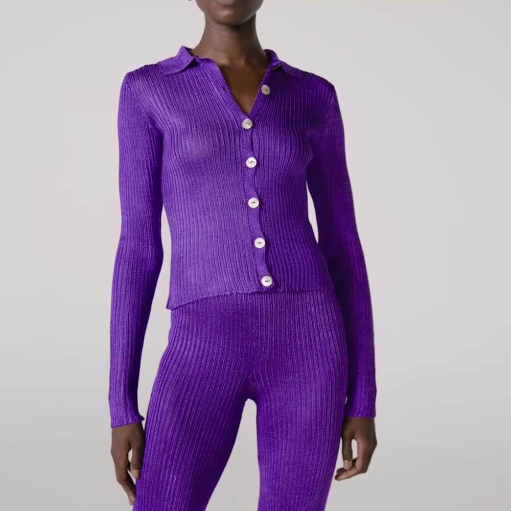 Purple Ribbed Women's Cardigan